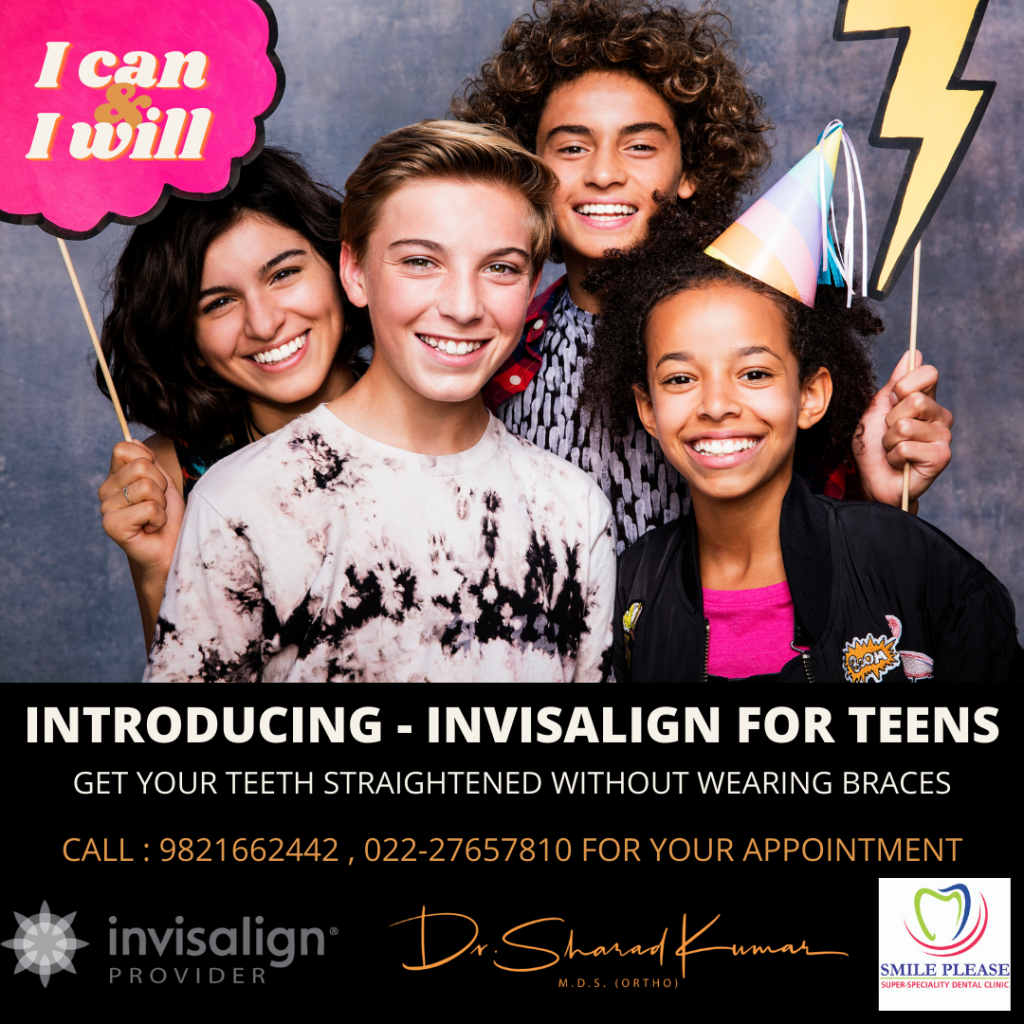 Invisalign teens, invisible aligners for teenagers. smile please dental clinic best clinic for Invisalign. best dentist in vashi mavi mumbai.