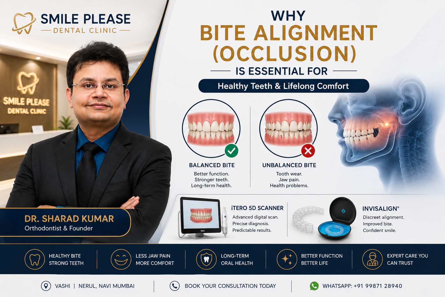 Advanced bite analysis and Invisalign treatment at Smile Please Dental Clinic, Navi Mumbai — combining precision, digital technology, and expert care for healthier smiles.