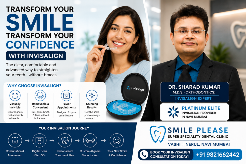Invisalign treatment in Navi Mumbai with clear aligners explained by Dr. Sharad Kumar at Smile Please Dental Clinic, vashi and Nerul
